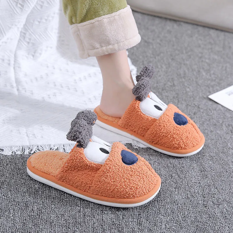 Soft Plush Cotton Cartoon Dog Cute Slippers Shoes Couple Unisex Non-Slip Floor Indoor Home Furry Slipper Women Shoes For Bedroom