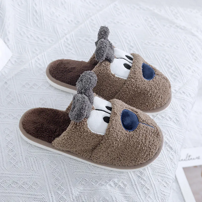 Soft Plush Cotton Cartoon Dog Cute Slippers Shoes Couple Unisex Non-Slip Floor Indoor Home Furry Slipper Women Shoes For Bedroom