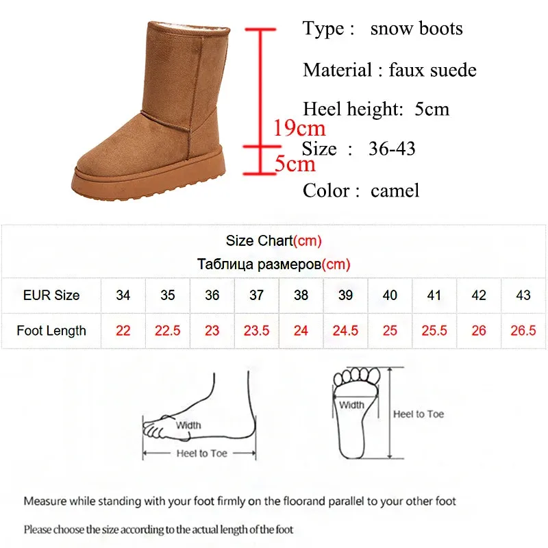 Sohiwoo Fashion Camel Mid-Calf Snow Boots for Women Warm Plush Lining Platform Winter Boots Woman Slip On Thick Sole Botas Ujer