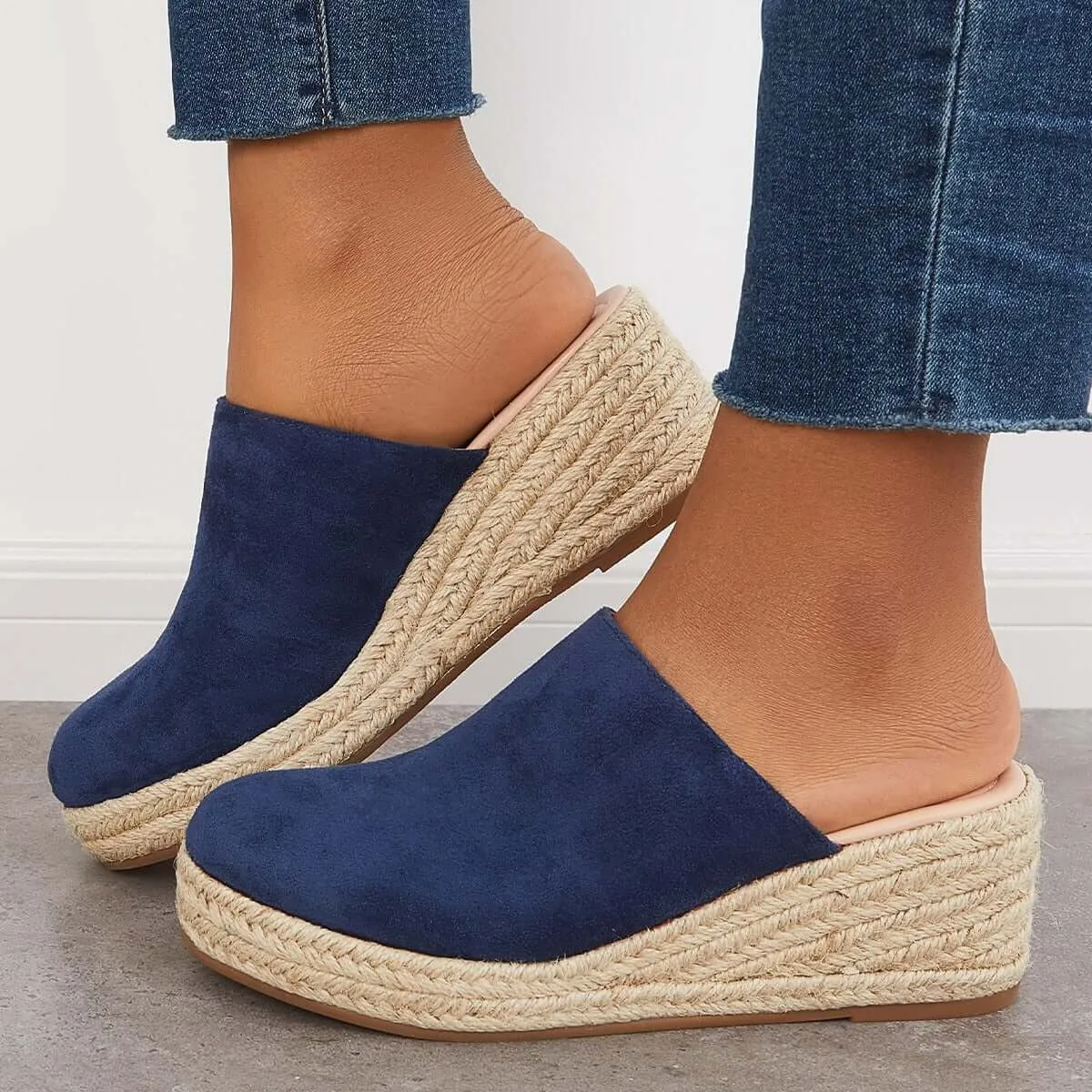 Sohiwoo Women Espadrilles Mule Wedges Platform Slip on Backless Sandals