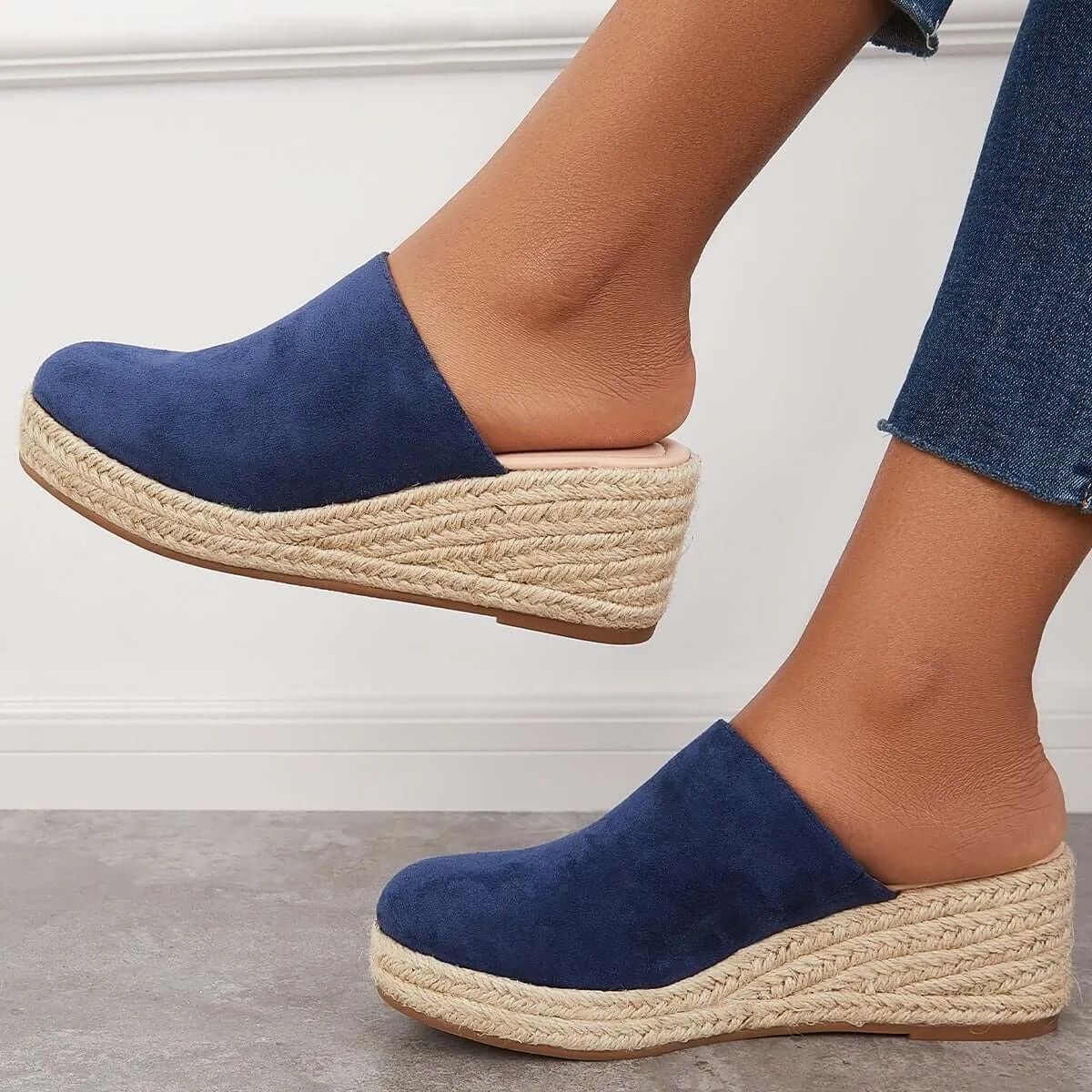 Sohiwoo Women Espadrilles Mule Wedges Platform Slip on Backless Sandals