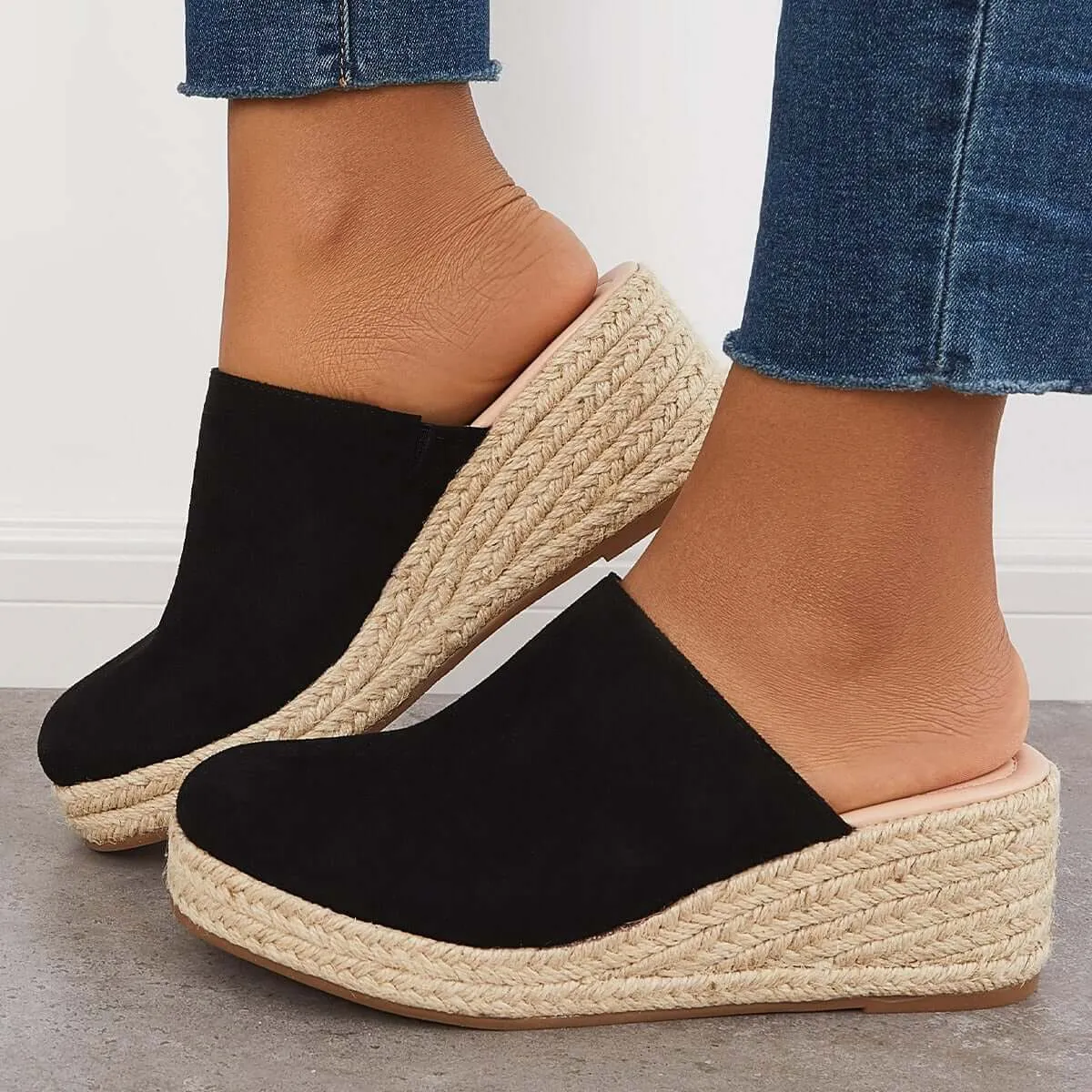 Sohiwoo Women Espadrilles Mule Wedges Platform Slip on Backless Sandals