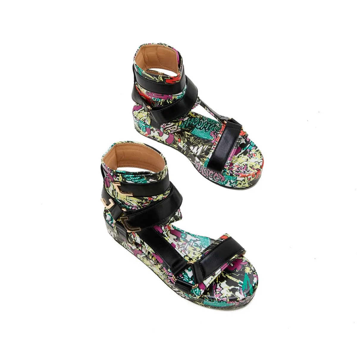 Sohiwoo  Womens Summer Sandals Vintage Graffiti Platforms Sandals Imily Bela