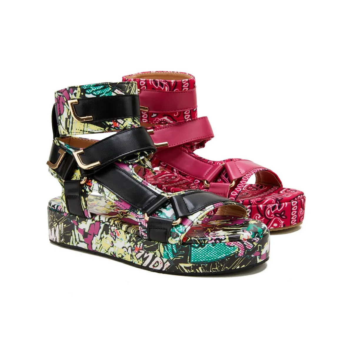 Sohiwoo  Womens Summer Sandals Vintage Graffiti Platforms Sandals Imily Bela