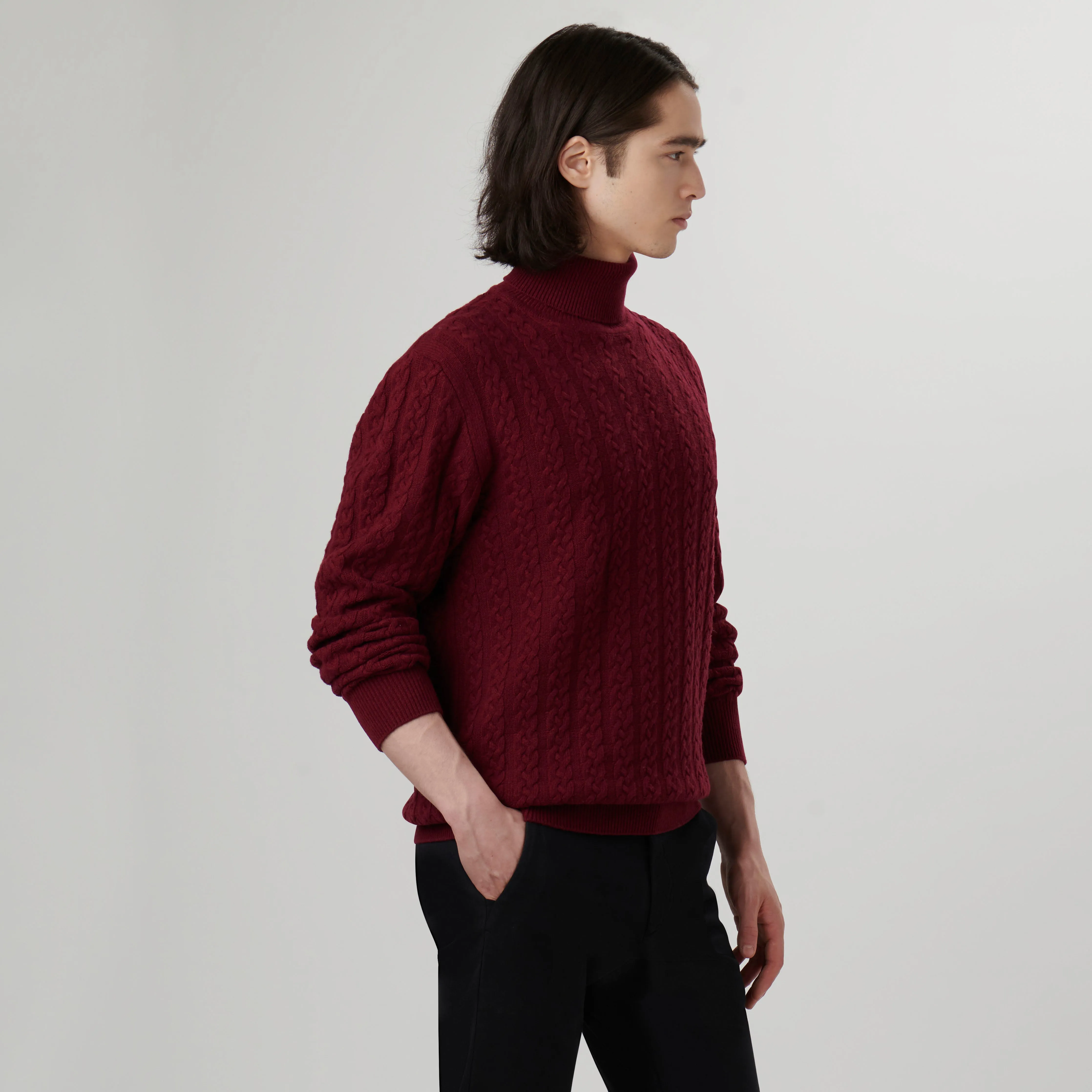 Solid Cable Turtleneck Sweater