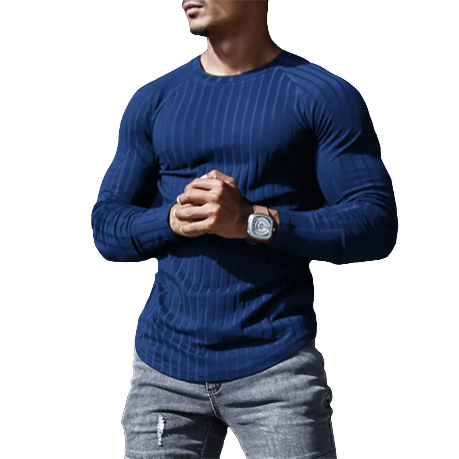 SOLID COLOR STRIPED RAGLAN  LONG SLEEVE T-SHIRT