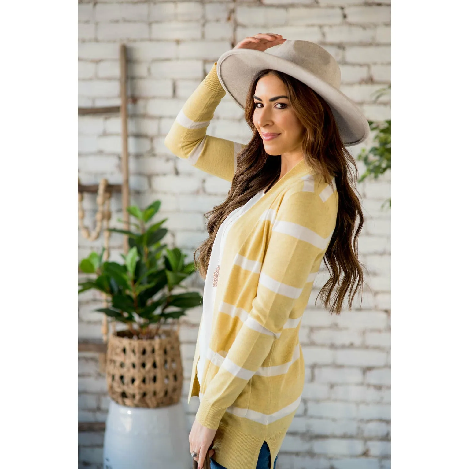 Solid Trim Stripe Cardigan