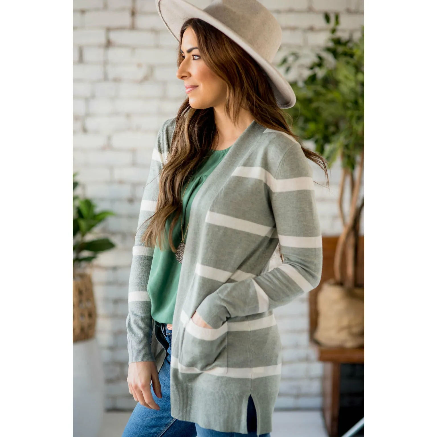 Solid Trim Stripe Cardigan