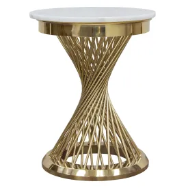 Solstice 18" Round End Table with Genuine Marble Top and Polished Gold Spiral Spoked Base by Diamond Sofa