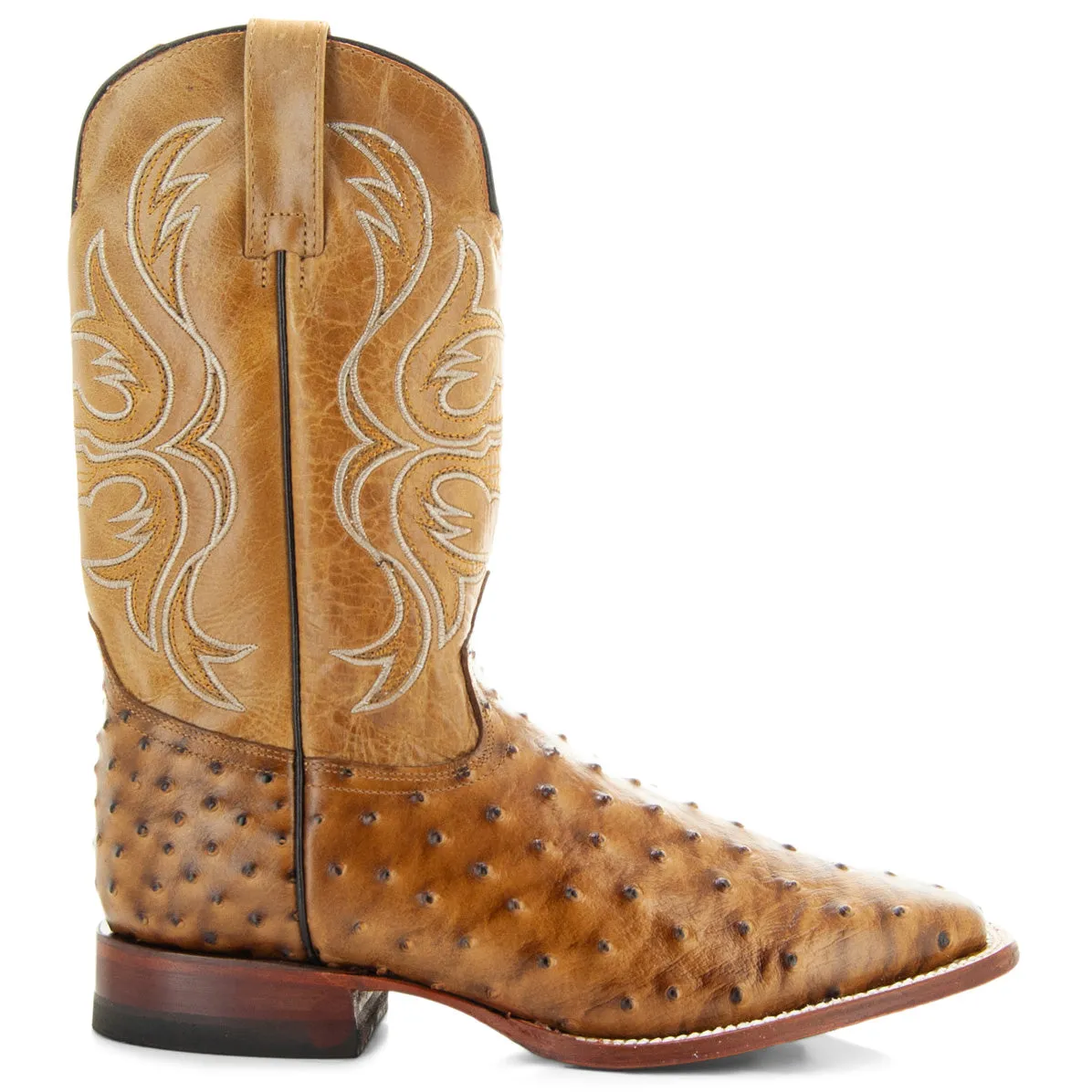 Soto Boots Men's Ostrich Print Square Toe Cowboy Boots H8001-Tan