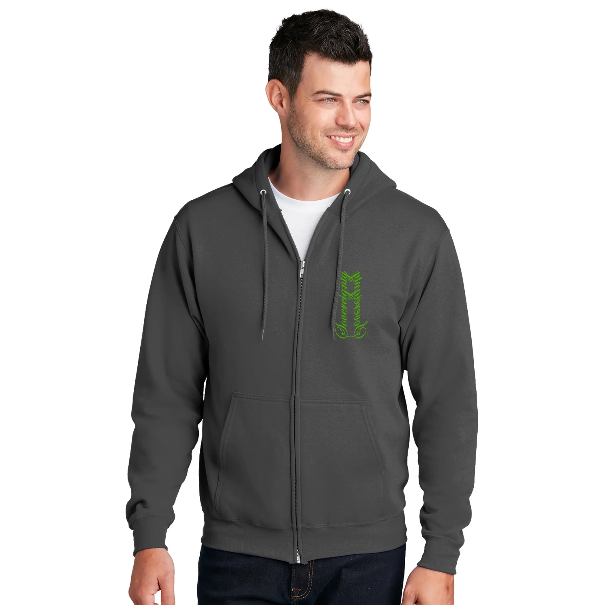 Sovereignty - Zip Up Sweatshirt - Reflection - Grey - Green Logo - XXL