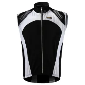 Spakct Cycling Brushed Polyester Fabric Sleeveless Zipper Vest for Men - Black   White (XL)