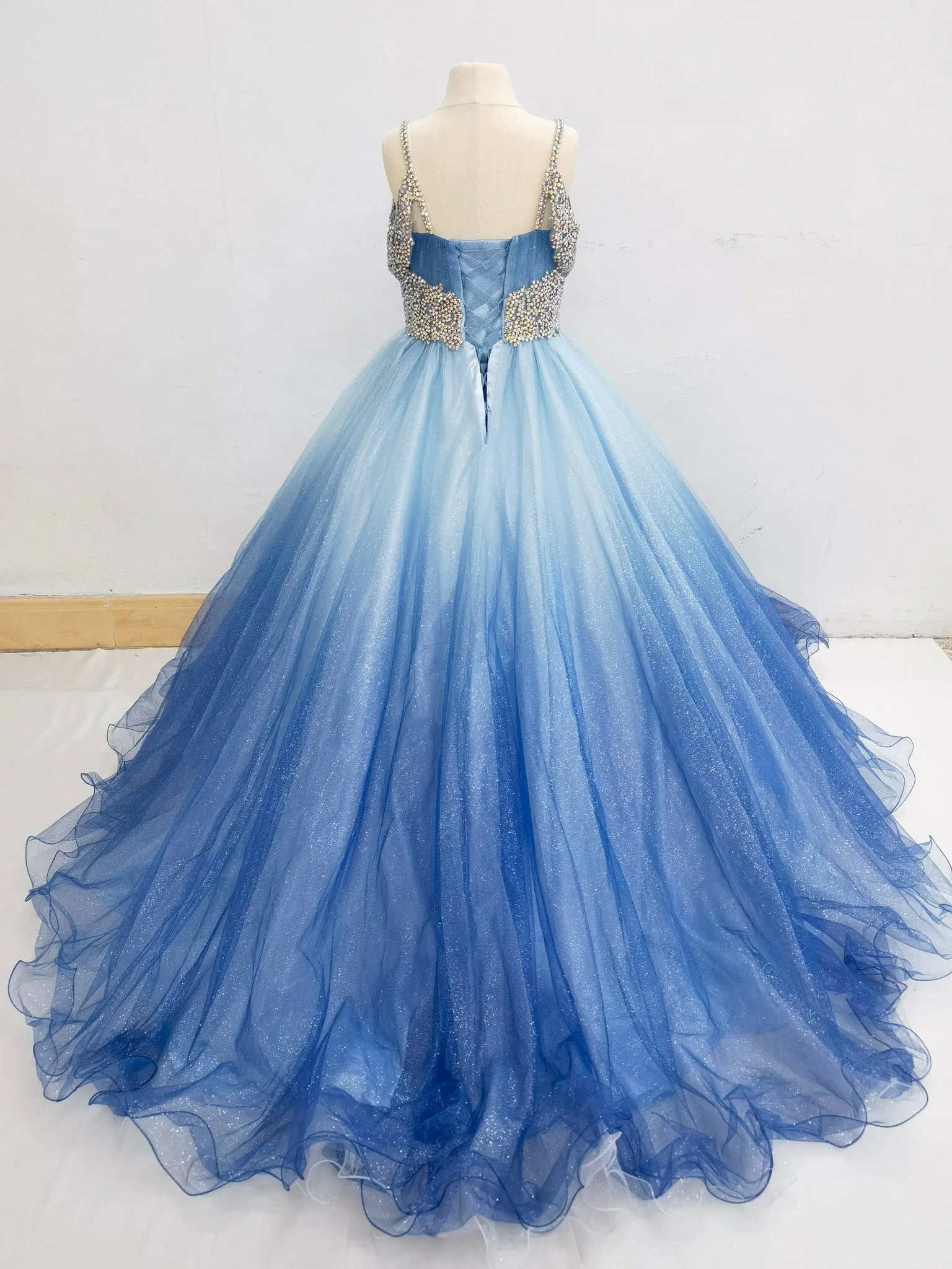 Sparkly Gorgeous Gradient Color Kids Prom Pageant Couture