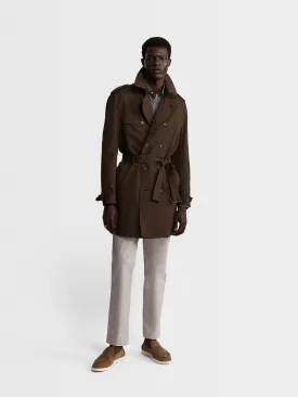 Spencer Slim Fit Trench Coat in Olive Showerproof Fabric