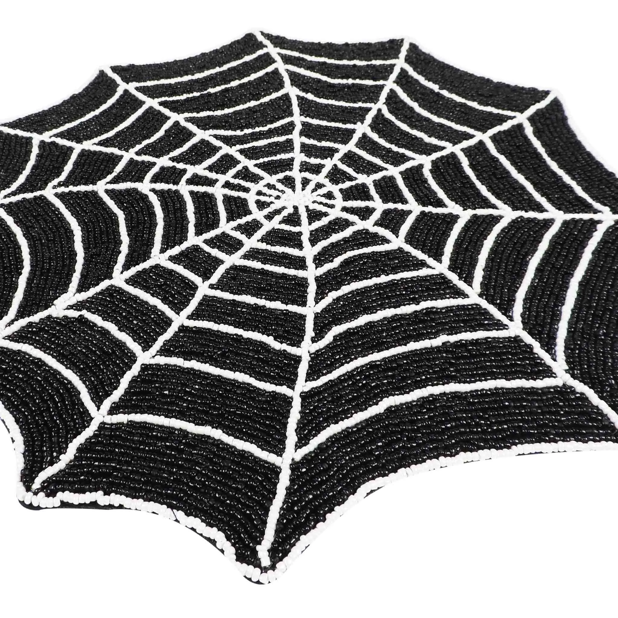 Spiderweb Halloween Bead Placemat in Black, Set of 2