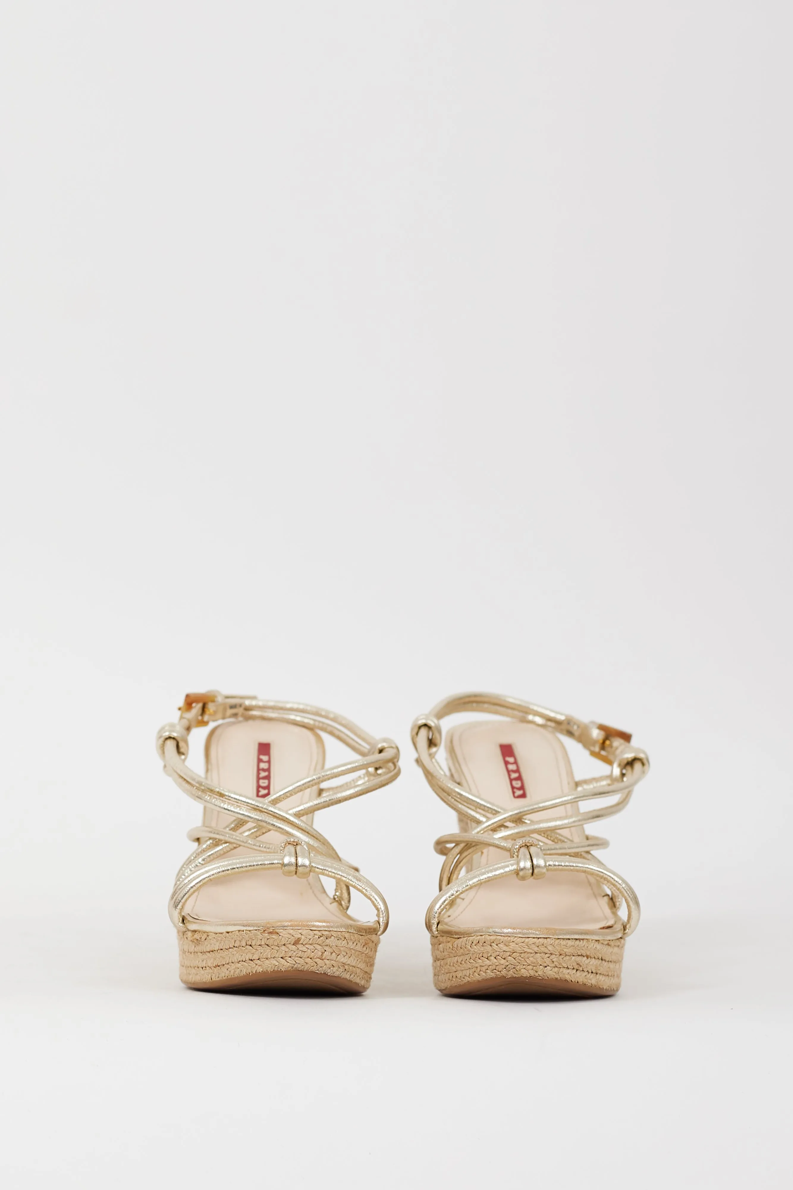 Sport Gold Leather & Espadrille Wedge Sandal