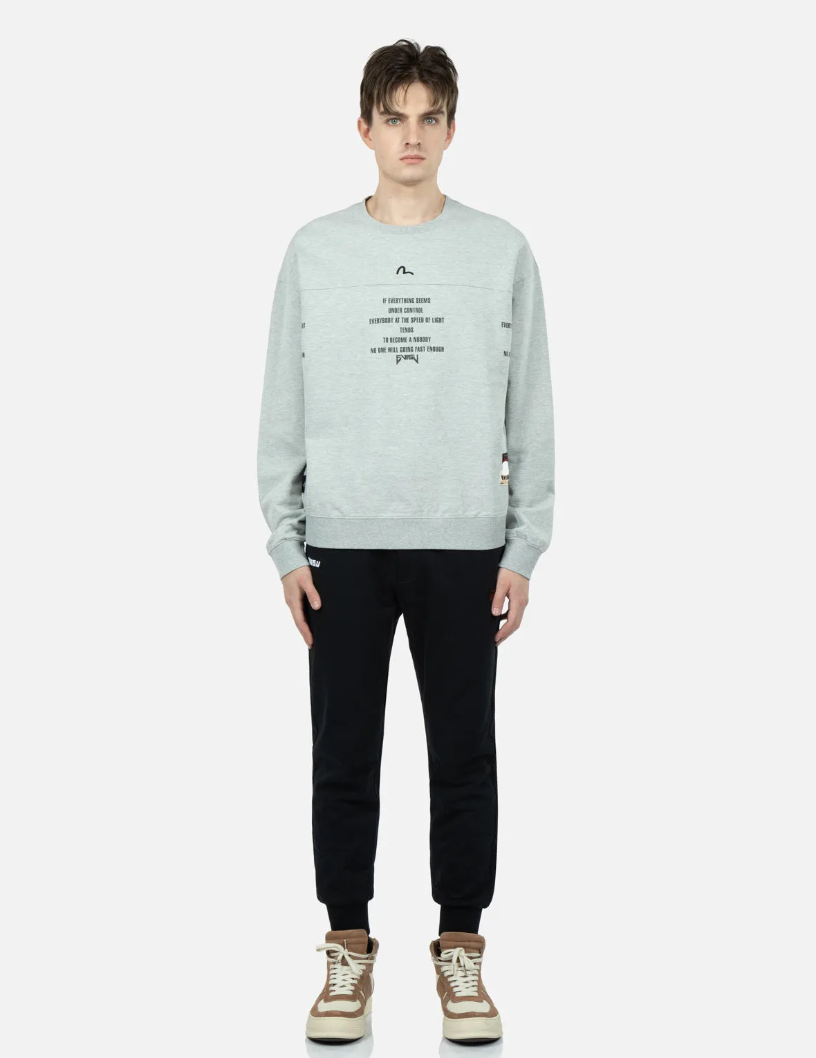 Spray-effect Godhead Print Sweatshirt with Seagull Embroidery