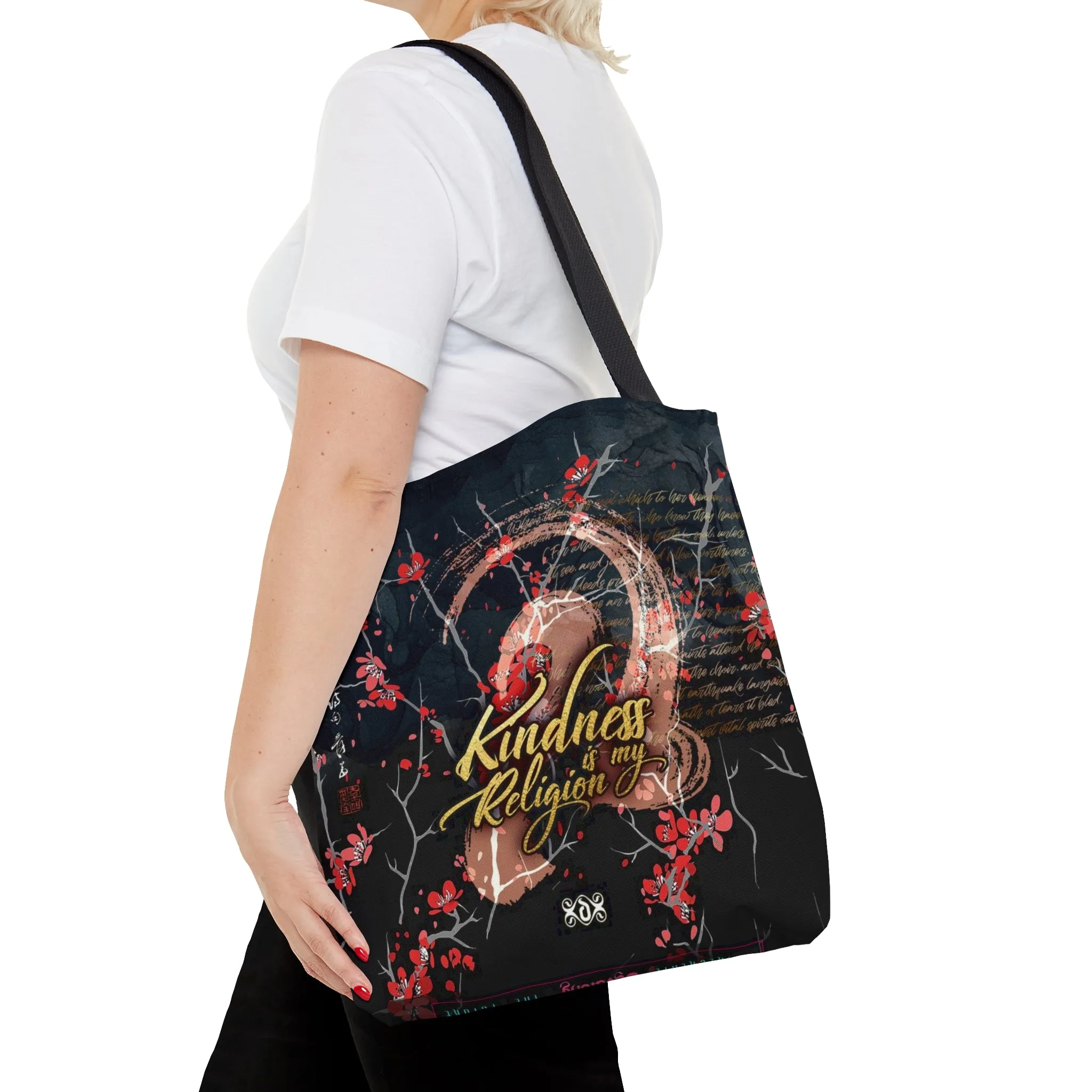 Spread the Message: Kindness is My Religion with Canvas Tote Bag Cherry Blossom Floral Bag | KMR01