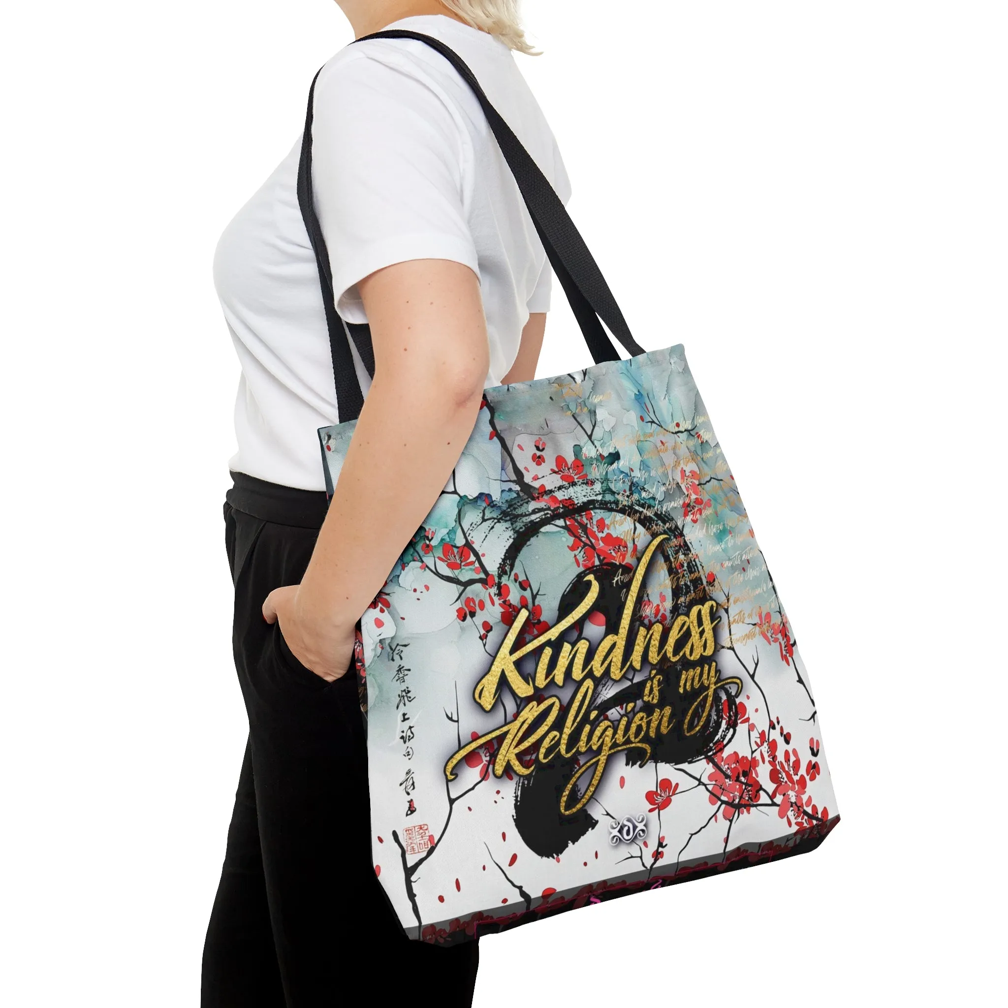 Spread the Message: Kindness is My Religion with Canvas Tote Bag Cherry Blossom Floral Bag | KMR01