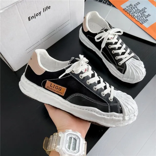 Spring Autumn Retro Shell Shoes Men Casual Sneakers Platform Harajuku Canvas Vulcanized Shoes Men Espadrilles zapatillas lona