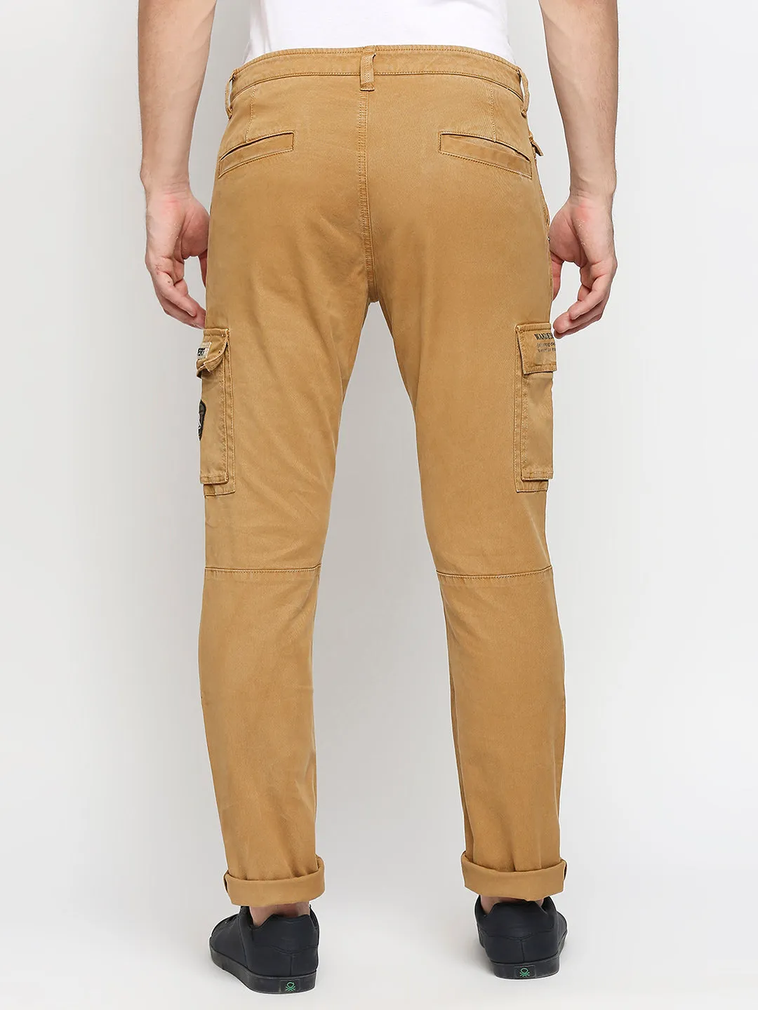 Spykar Men Camel Khaki Solid Slim Mid-Rise Trousers