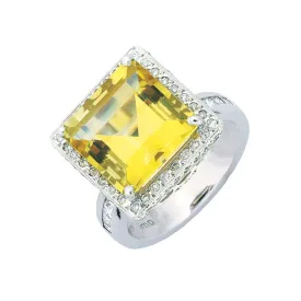 Square-Emerald Cut Golden Beryl & Diamond Ring   WPR48