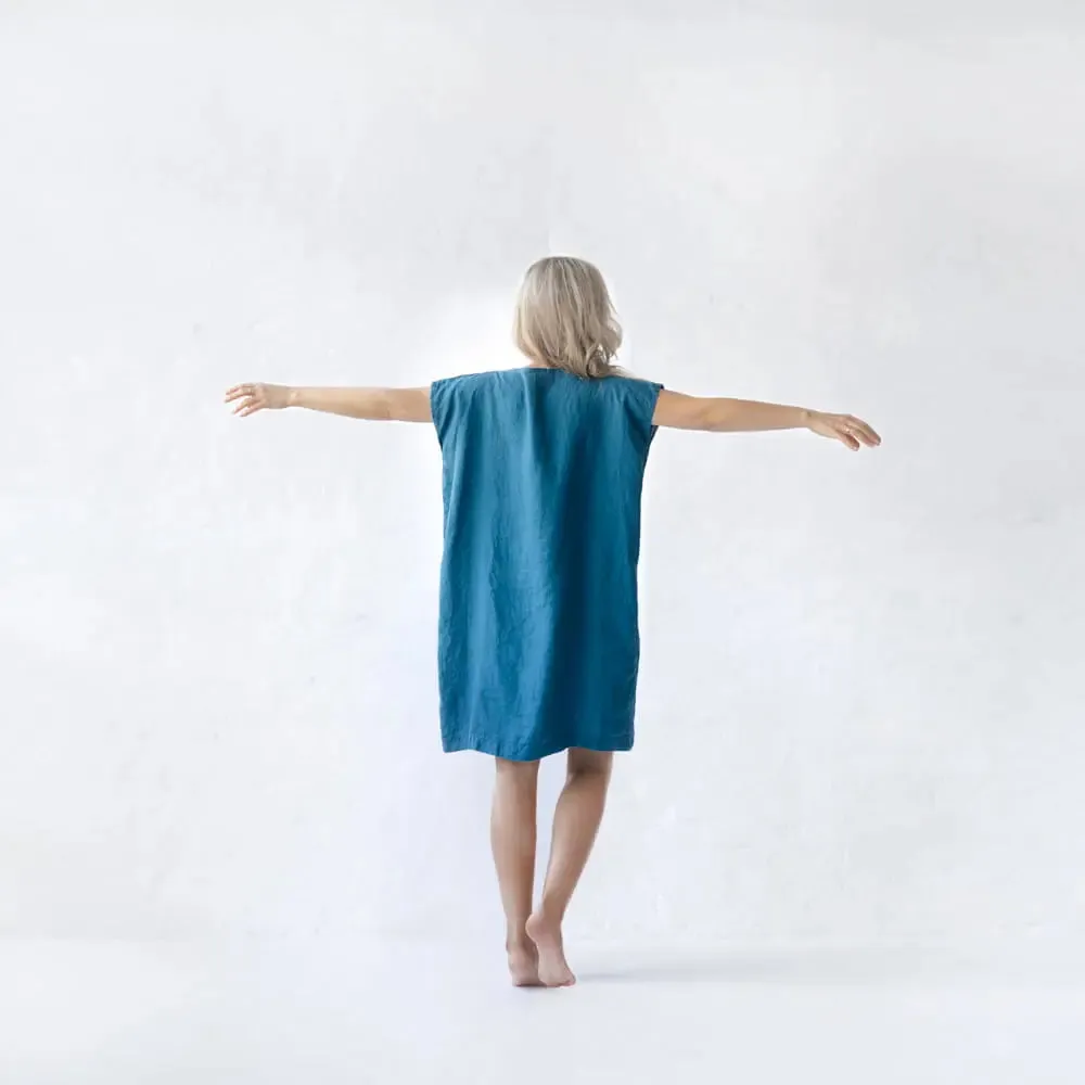 Square linen dress blue by Seaside Tones