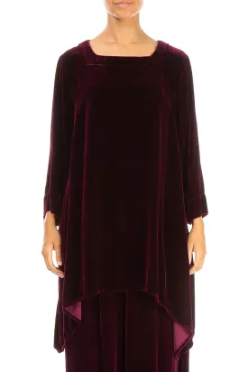 Square Neck Magenta Silk Velvet Tunic