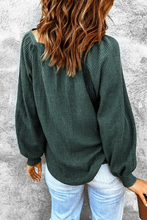 Square Neck Waffle-Knit Top