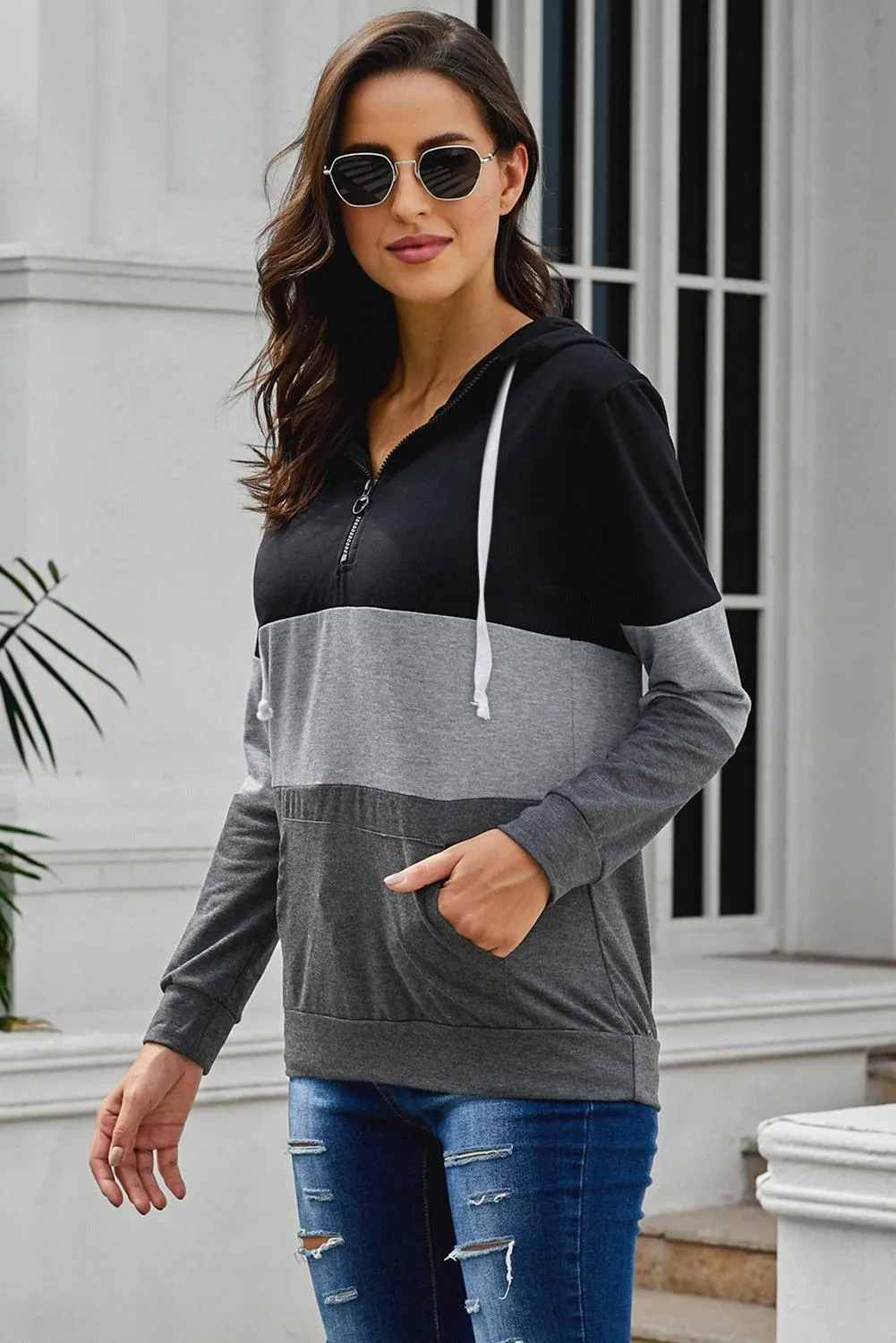 Square One Color-Block Zipper Hoodie