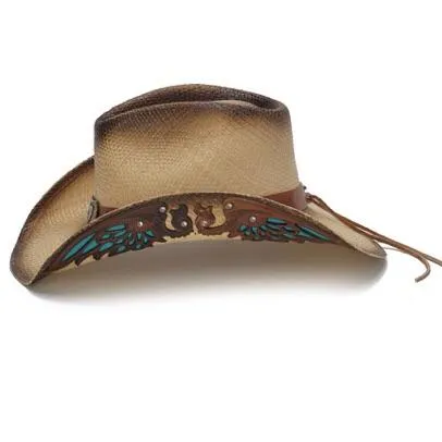 Stampede Women's Western Straw Hat - The Concho with Turquoise Wings