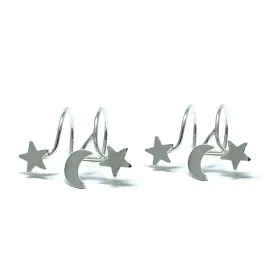 Star And Crescent Moon Sterling Silver Ear Cuffs