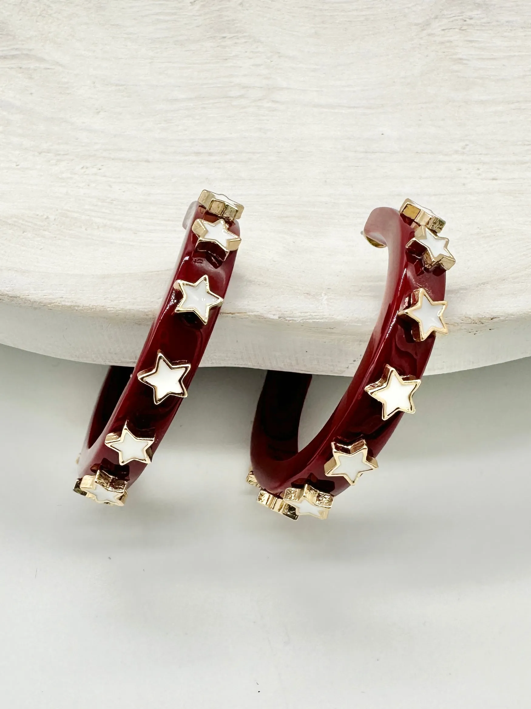 Star Maroon Hoop Earrings