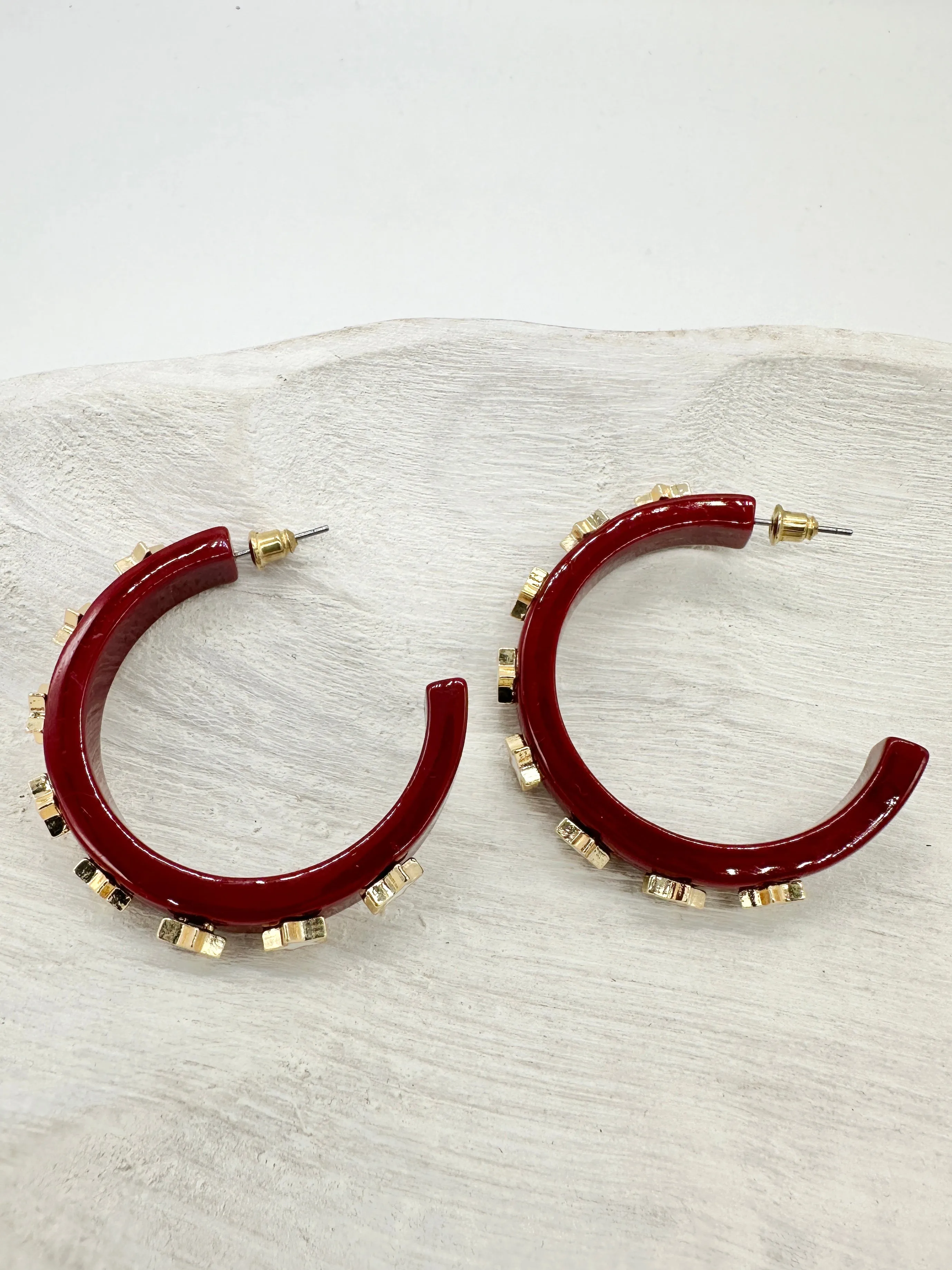 Star Maroon Hoop Earrings