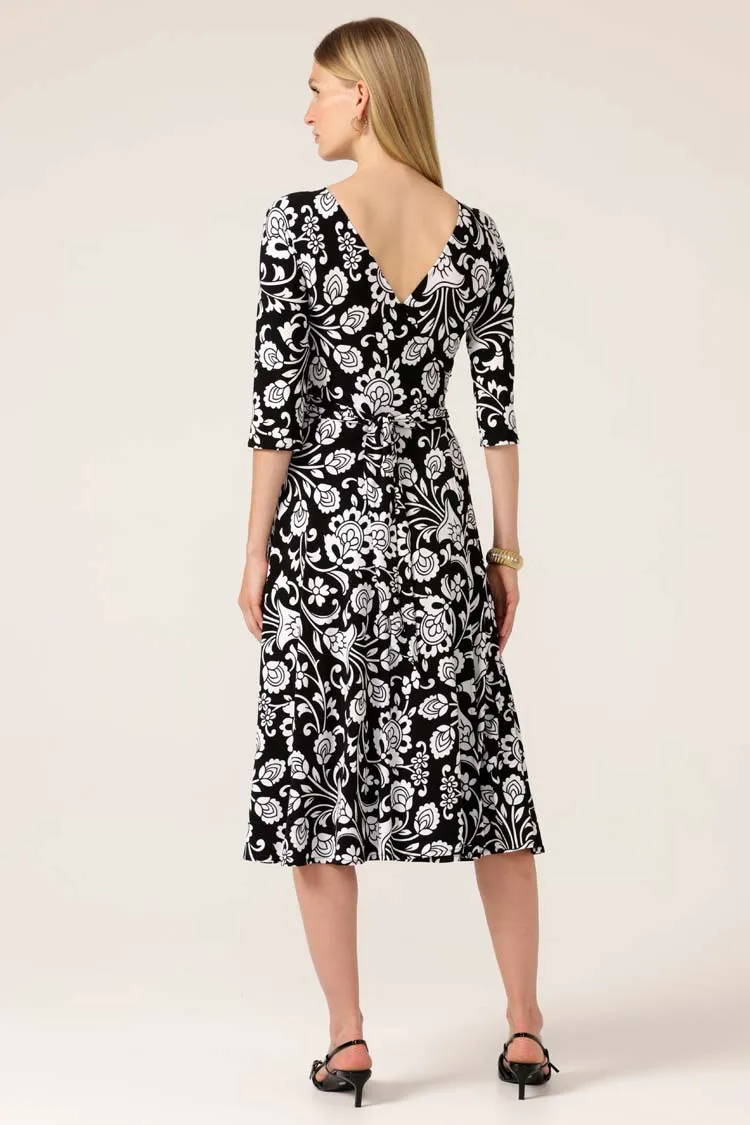 Starling Reverse Wrap Dress in B/W Flower