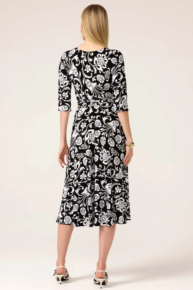 Starling Reverse Wrap Dress in B/W Flower