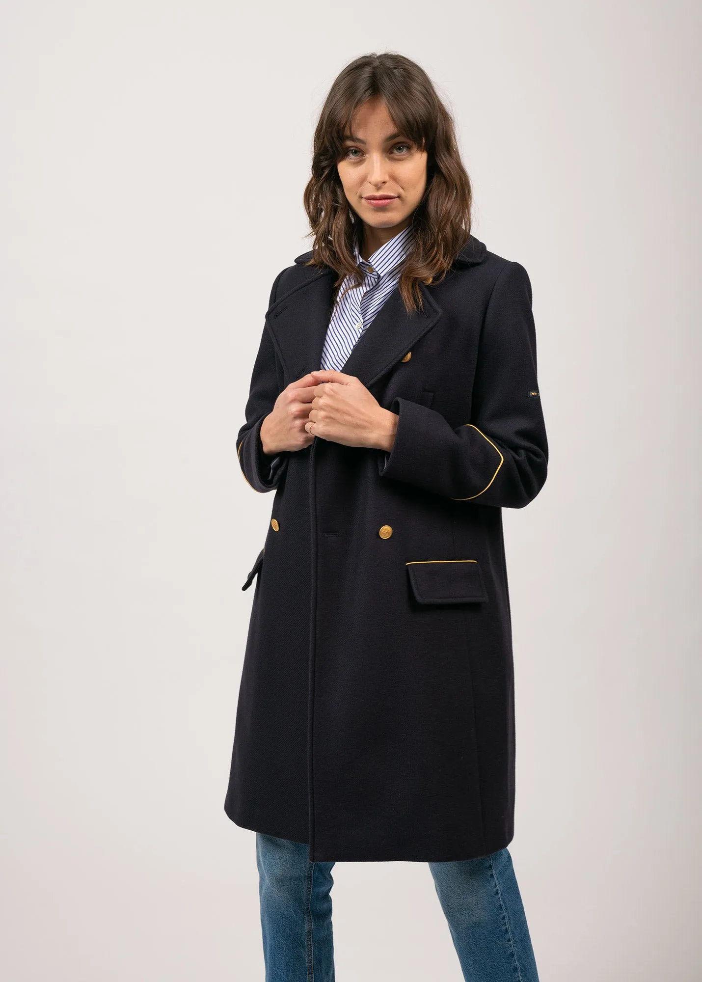 Ste Louane officer jacket inspired coat - in wool cloth (NAVY)