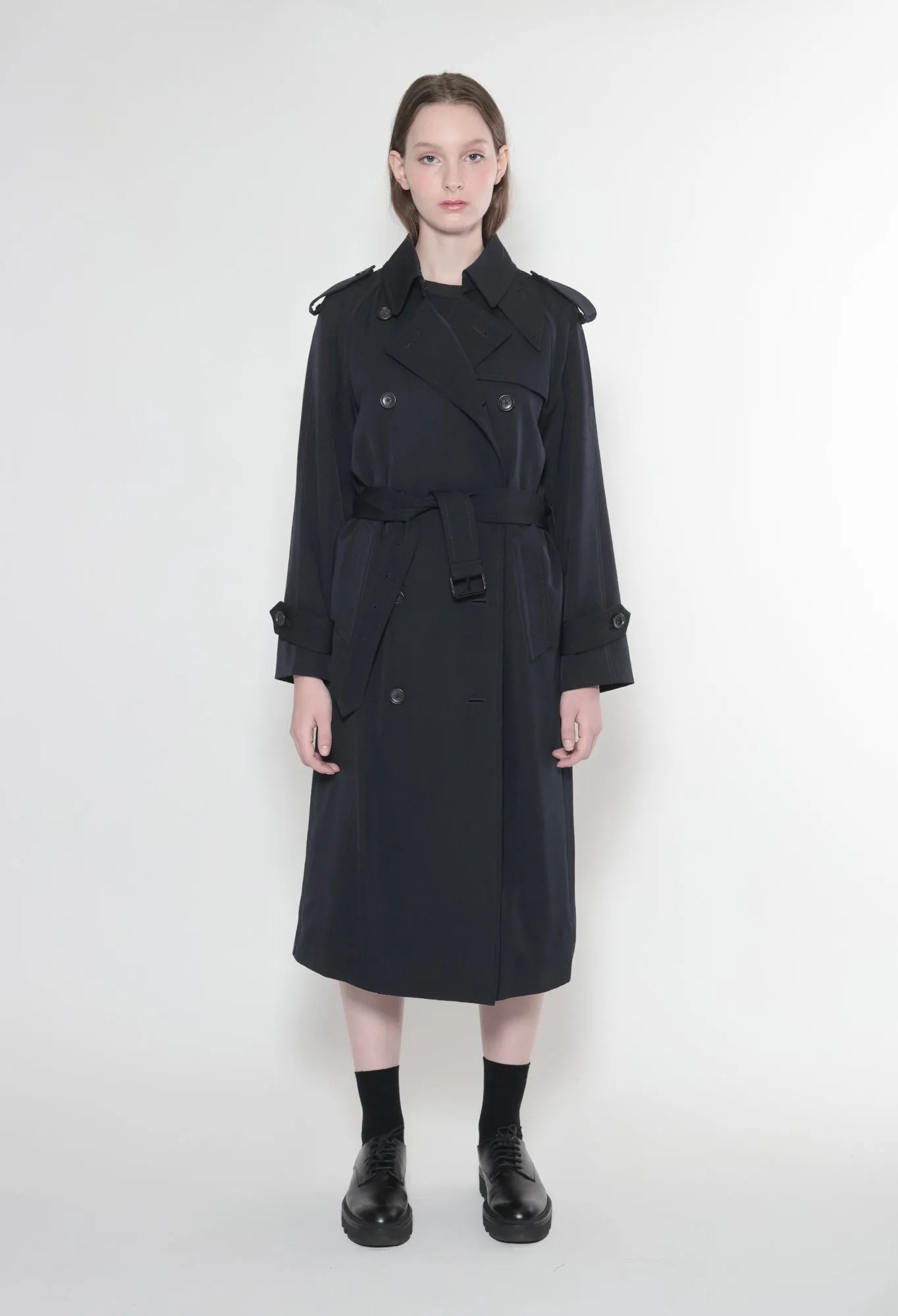 STELLA - Wool Trench Coat in Navy