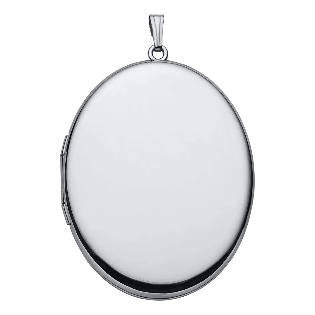 Sterling Silver 39x47mm Oval Locket Necklace