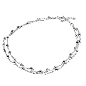 Sterling Silver Ball Beaded Double Chain Anklet