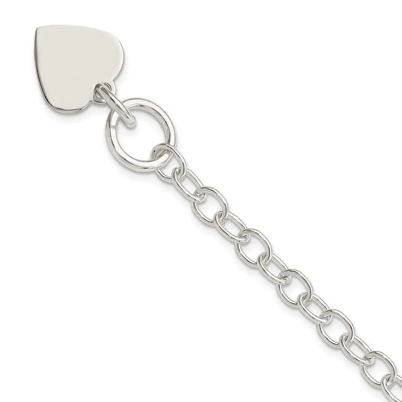 Sterling Silver Polished Engraveable Heart Charm Bracelet