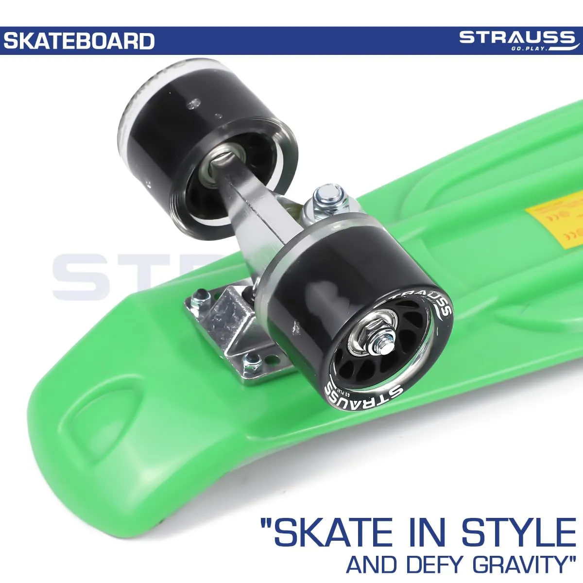 STRAUSS Cruiser Skateboard| Penny Skateboard| Casterboard| Hoverboard|Anti-Skid Board with ABEC-7 High Precision Bearings|PU Wheel with Light |Ideal for 8 Years and Above,22 X 6 Inch,(Checkered Green)