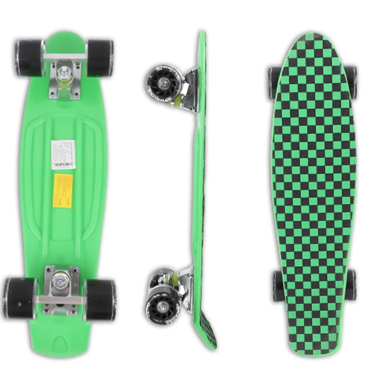 STRAUSS Cruiser Skateboard| Penny Skateboard| Casterboard| Hoverboard|Anti-Skid Board with ABEC-7 High Precision Bearings|PU Wheel with Light |Ideal for 8 Years and Above,22 X 6 Inch,(Checkered Green)