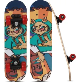 Strauss Kids Skateboard (Cat Girl) | 43 CM Maple Wood Skateboard for Kids Upto 5 Years | Recommended for Boys and Girls | Beginner