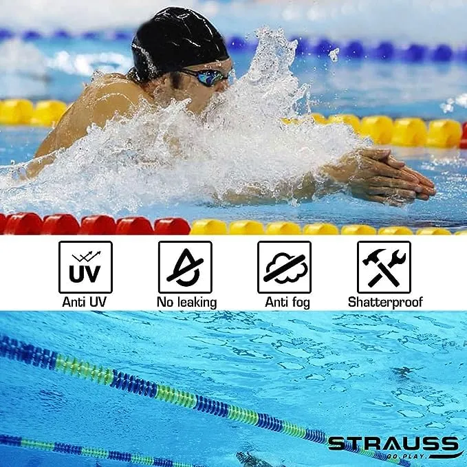 STRAUSS Swimming Goggles Set with UV and Anti Fog Protection | Swimming Kit of Goggles,Cap,Earplug & Nose Plug Set - Ideal for All Age Group | Pack of 10