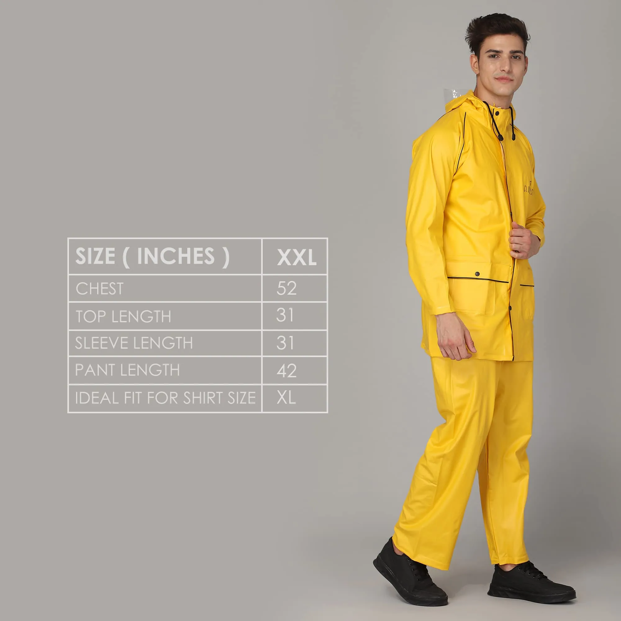 STRAUSS THE CLOWNFISH Roberto Series PVC Rain Coat for Men Waterproof for Bike with Hood Raincoat for Men. Set of Top &Bottom Packed in a matching Storage Bag (Yellow with black piping, XXX-Large)