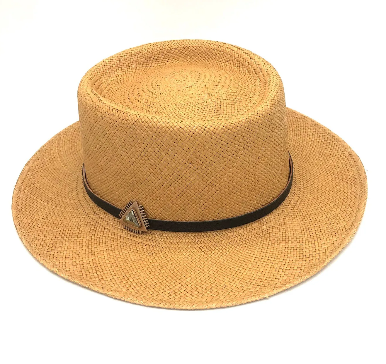 straw hat with A A hat band