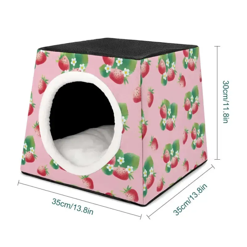 Strawberry Pet House Tent with Pink Floral Design and Convertible Options