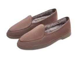 Stride Loafers in Deep Taupe Glove Suede with Shearling Lining