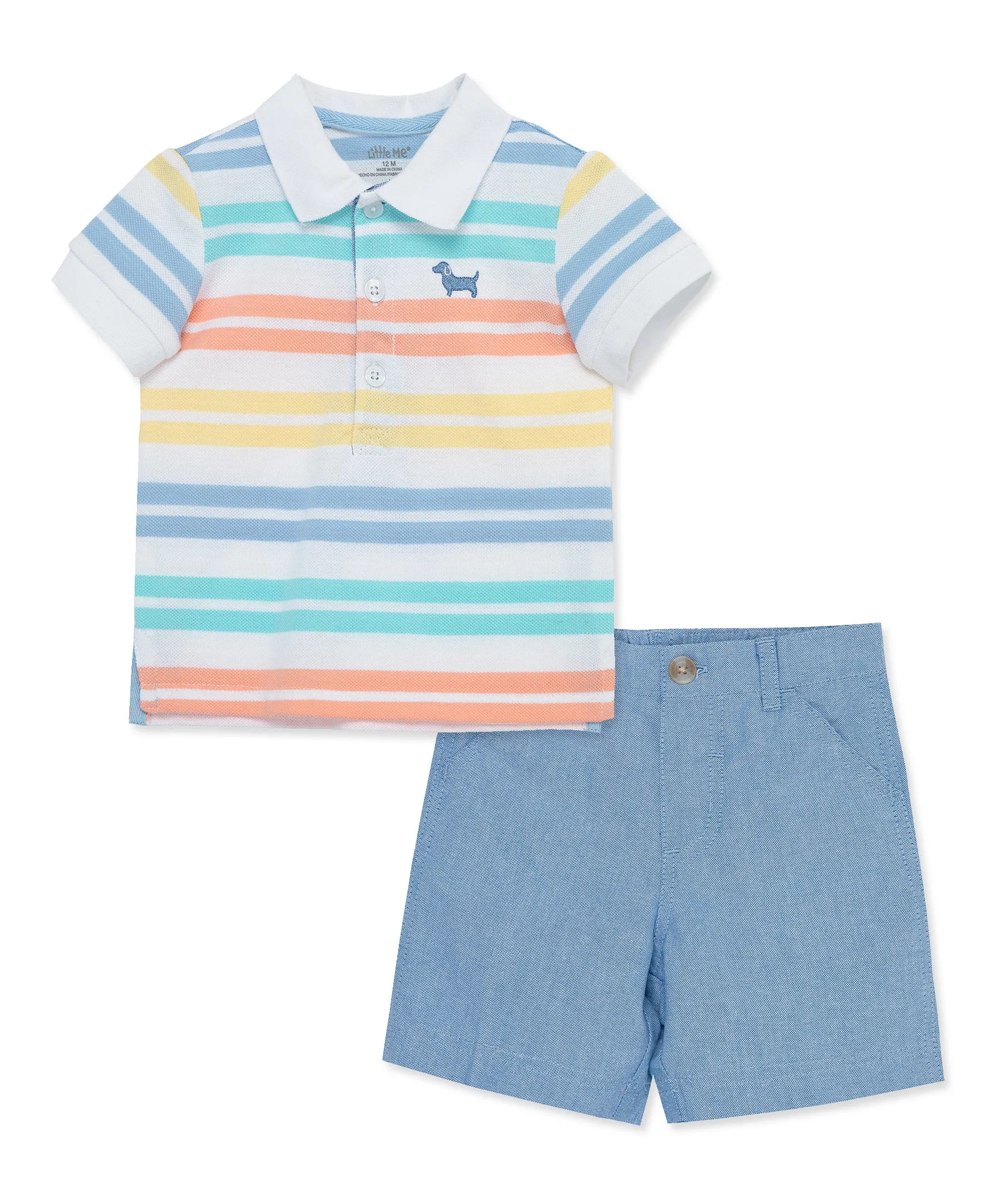 Stripe Puppy Polo Toddler Short Set (2T-4T)